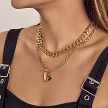 18K Gold-Plated Heart Locket &amp; Chain-Link Necklace Set - £11.35 GBP