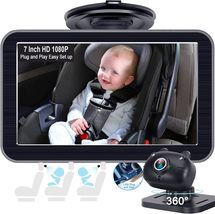 Baby Car Camera 7-Inch: USB Easy Setup 360° Rotating Backseat Camera - £70.61 GBP