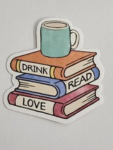 Drink Read Love Books with Mug on Top Sticker Decal Multicolor Embellish... - £1.83 GBP