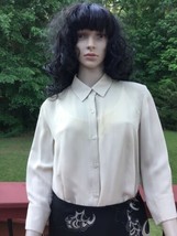 AlFANI Button Down Fitted Blouse 100% Silk Cream Beige 3/4 Sleeve Size 1... - $14.85