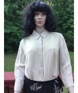 AlFANI Button Down Fitted Blouse 100% Silk Cream Beige 3/4 Sleeve Size 1... - $282.25 MXN