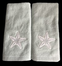 Avanti Fingertip Towels Sequin Shell Starfish Embroidered Summer Set of 2 Aqua - $36.14