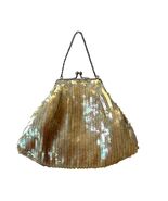 Vintage Sequin Evening Bag Champagne Gold Iridescent Clutch Kiss Lock Purse - $21.60