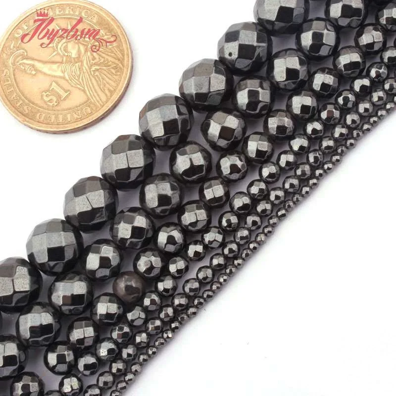 Natural Black Magnetite Hematite 2/4/6/8/10mm Faceted Round Beads Stone Beads - £11.60 GBP+