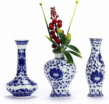 Blue And White Vase Set Of 3, Cute Ceramic Bud Vase In Bulk For Farmhouse Table - £30.46 GBP