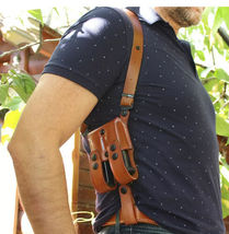 Fits CZ D PCR Com 9mm 3.75”BBL Leather Shoulder Holster Double Mag #1308# RH image 4