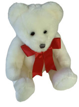 Ty White Teddy Bear Plush Stuffed Animal Toy 2006 Classic 10&quot; Red Satin Ribbon - £9.28 GBP