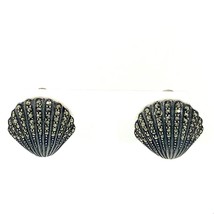 Vintage Signed Judith Jack Sterling Art Deco Pave Marcasite Comb Shell Earrings - £59.35 GBP