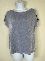 W5 Womens Size S Blue Stripe Stretch Knit Button Shoulder Top Short Sleeve - £5.82 GBP