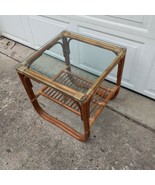 2-Tier Bamboo Rattan Cane Side Table - Glass Top Vintage MCM 2 Available - $243.52 CAD