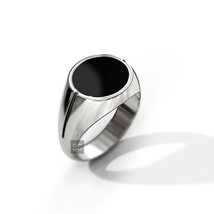 Flat Round Black Signet Mens Ring, Onyx 925 Silver Mens Street Wear Jewelry - £79.92 GBP