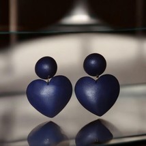 1980s Resin Statement Earrings Navy Blue Heart and Circle Lightweight - $26.09