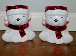 Lot 2 Bath &amp; Body Works Santa Polar Bear 3-Wick Pedestal Candle Holder Christmas - £54.59 GBP