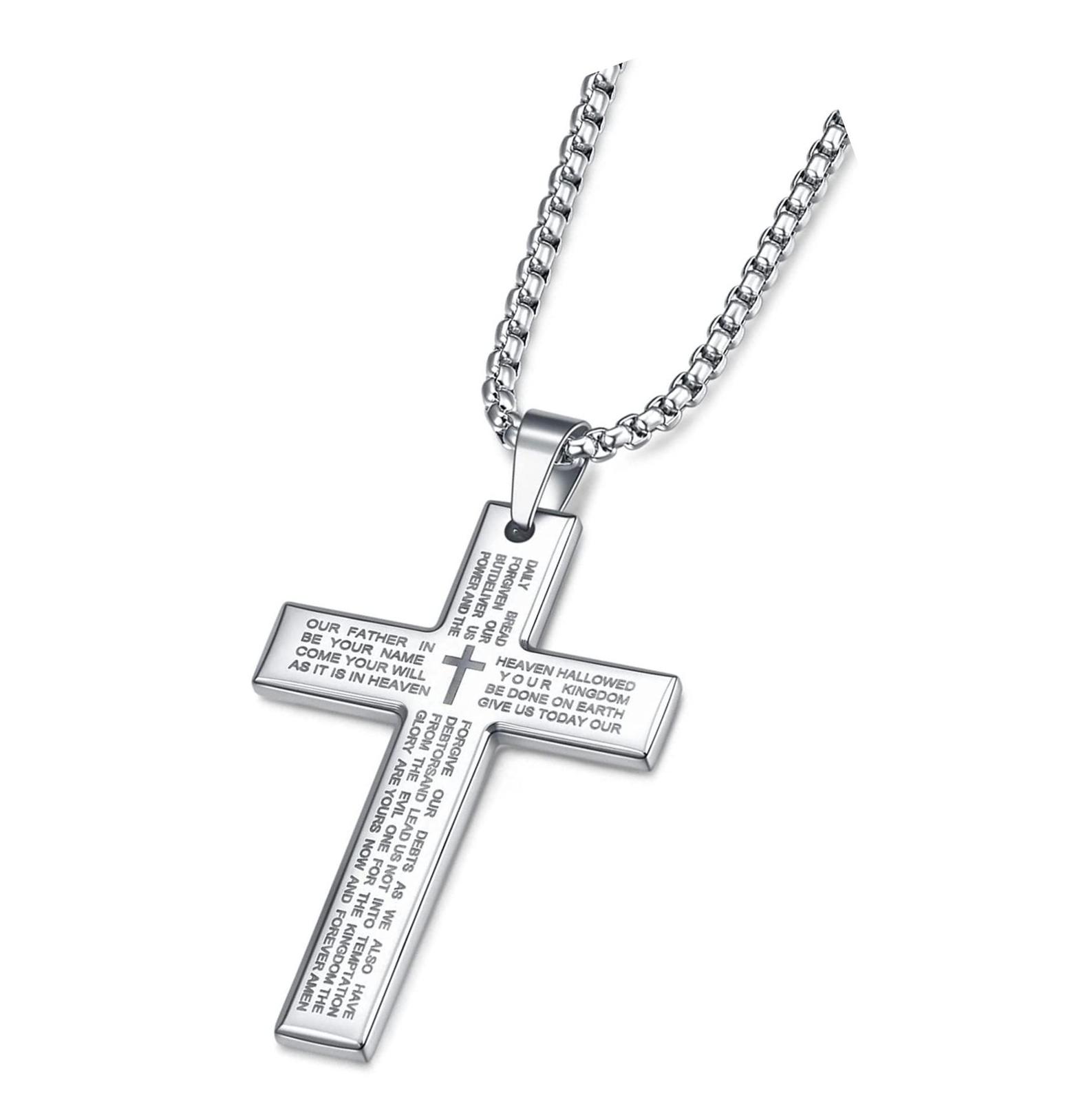 Men&#39;s Cross Necklace with Lord&#39;s Prayer, - $47.83