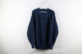 Vtg 90s Streetwear Mens Medium Blank Chunky Ribbed Knit Crewneck Sweater Blue - £45.91 GBP