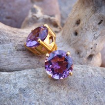 4CT Lab Created Round Cut Amethyst Solitaire Earrings 14K Yellow Gold Plated - £99.12 GBP