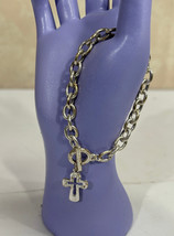 Silver Tone Cross Religious Womens Ladies Bracelet Jewelry - £9.08 GBP