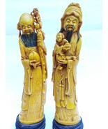 Pair Vintage Chinese Resin Figurines Detail Engraving Traditional Okimon... - $208.19 CAD