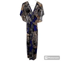 Lapogee Women&#39;s Plus Size 1X Blue Paisley Print Faux Wrap Caftan Maxi Dress - £24.77 GBP