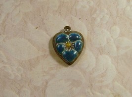 Vintage Sterling silver enameled puffy heart charm-SEA BLUE  pansy - £23.12 GBP