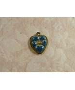 Vintage Sterling silver enameled puffy heart charm-SEA BLUE  pansy - $29.00