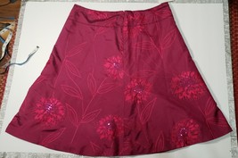 NWT $109 Liz Claiborne Sz 16 Hot Pink Embroidered Floral Silk Flare Skirt Lined - £34.28 GBP