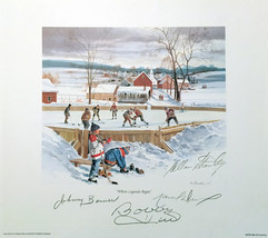 Autographed Bower, Hull, Stanley, Dionne Lithograph - Toronto, Chicago, LA - £89.96 GBP