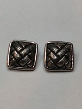 ZINA Classic Sterling Silver Square ribbed Clip Earrings 5/8” long Vintage - £27.99 GBP