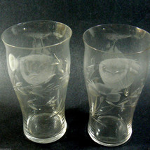 Set of 2 tall glasses etched grape design ~very pretty shape~ - £28.04 GBP