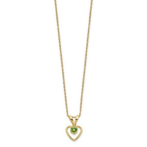 10k Yellow Gold 3mm Green Peridot Heart Birthstone With 15 inch Necklace Chain - £77.10 GBP