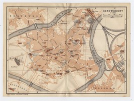 1906 ORIGINAL ANTIQUE CITY MAP OF SHREWSBURY / SHROPSHIRE WEST MIDLANDS ... - $33.75 CAD