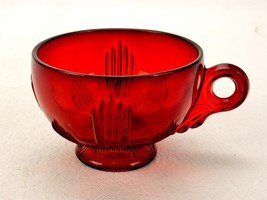 Ruby Glass Tea/Coffee Cup, Footed Base, Ribbed Fans, 6 Ounce Capacity, V... - £11.49 GBP