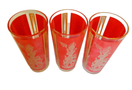 Culver Oriental Siam Geisha Girl Red Gold Three Iced Tea Glass Tumblers Faded - £15.03 GBP