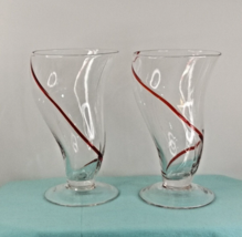 Pier One 2 Hand Blown Red Swirling glasses Multi Purpose 6&quot;3/4L 3&quot;7/8 W - £17.91 GBP