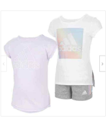 Adidas Three (3) Pc Shorts &amp; Shirt Set ~ Girl&#39;s Size 6 ~ Purple ~ Gray ~... - £20.50 GBP