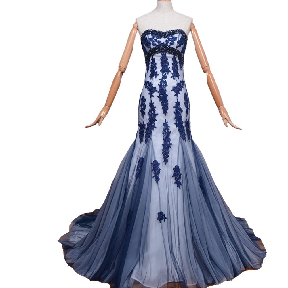 Kivary Beaded Sweetheart Mermaid Long Tulle Gothic Corset Lace Prom Evening Dres