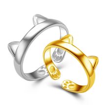 Cute Cat Ear open Ring For Women Silvery/Gold Color Jewelry Girl Gifts Adjustabl - £6.76 GBP