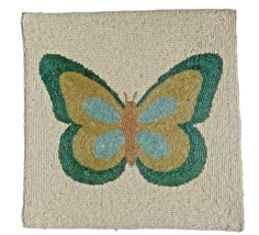 Butterfly Beaded Placemats Charger Ivory 14&quot; Square Set of 4 Spring Easter - $107.68