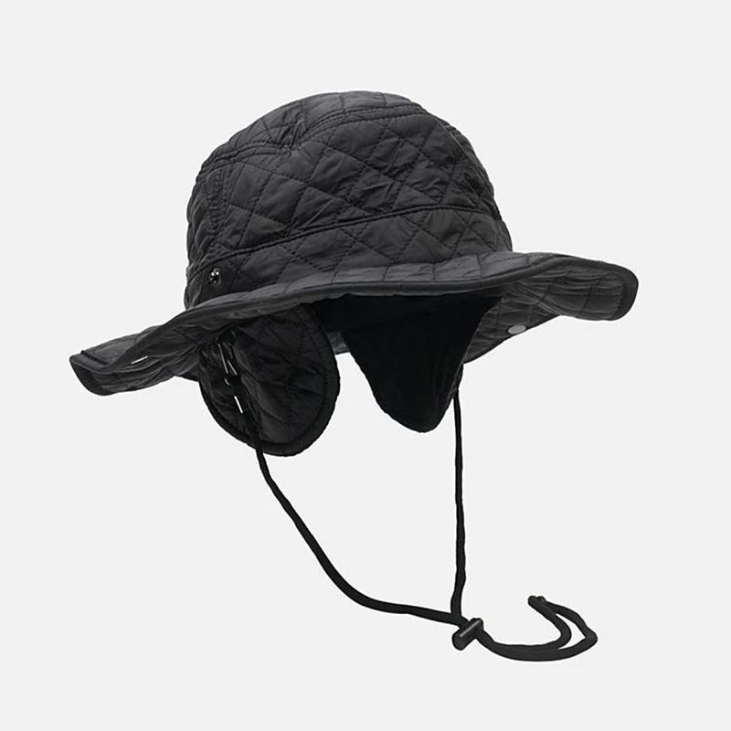 New Wide Brim Foldable Unisex Winter Warm Check Pattern Quilted Bucket Hats with - £25.56 GBP