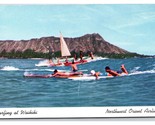 Northwest Orient Airline Issue Surfers Waikiki Hawaii HI UNP Chrome Post... - $3.91