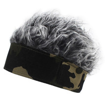 Saisifen Men Camouflage Headband Beanie Hat with Wigs Gray Hair - £12.02 GBP