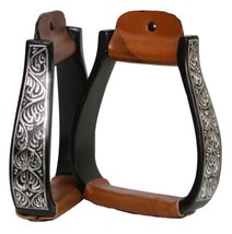 Engraved Black Aluminum Western Horse Saddle Stirrups Gymkhana Barrel Racing WOW - £31.01 GBP