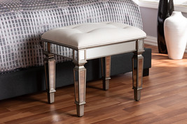 Jana Off White Fabric Upholstered Mirrored Ottoman Vanity Bench - $5,324.36 MXN