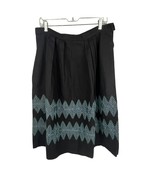 Black Linen A-Line Skirt Blue Embroidery No Closure Sz. L - €21,03 EUR