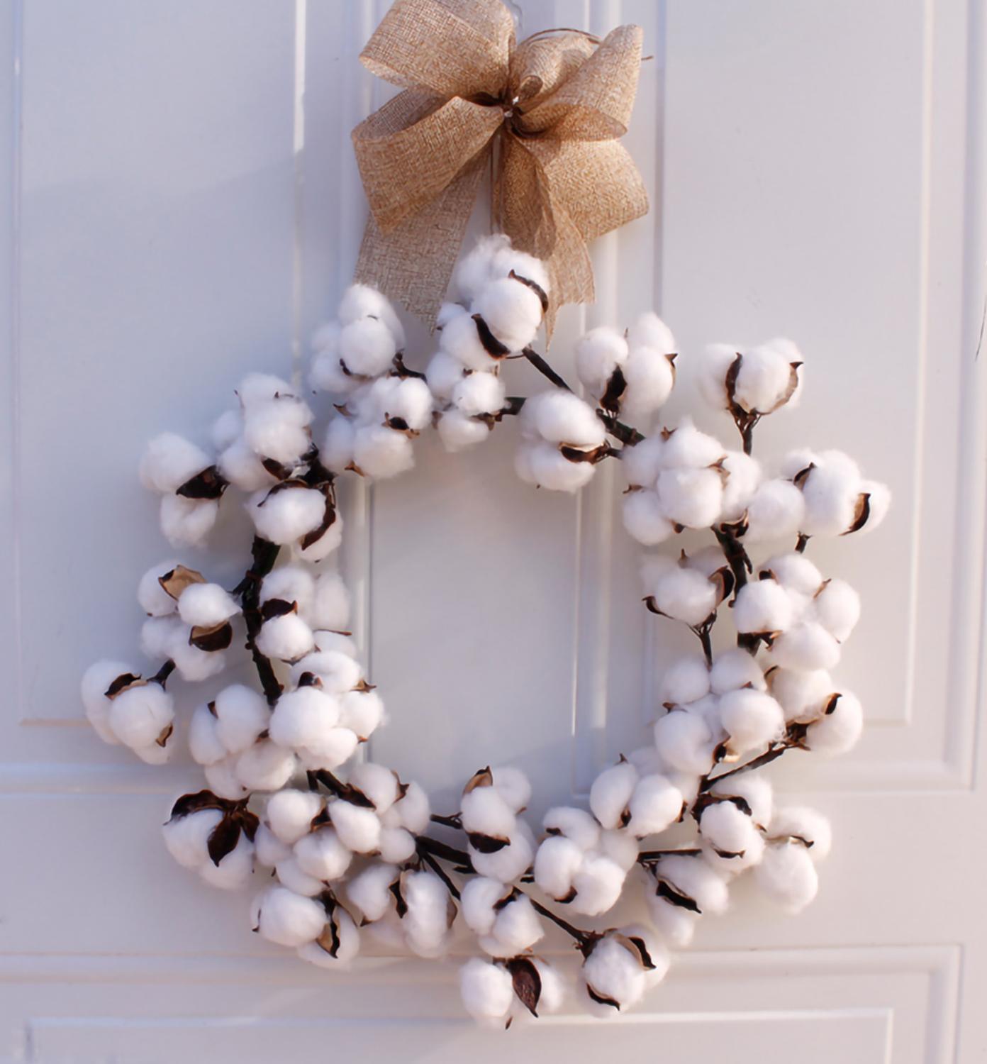 Wreaths Real Cotton Wreath Farmhouse Decor Christmas Vintage Wreath Decoration 1