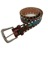 Contempo Casuals Brown Boho Genuine Leather Tooled Belt Womens M/L Vintage - $470.41 MXN