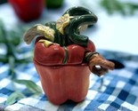 Vintage Ceramic Red Apple Jar with Lid &amp; Spoon Leaves Vine Flower Jam Jar  - $19.75