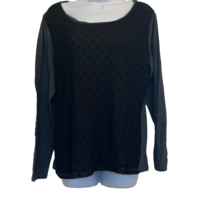 LOFT Women&#39;s XL Black Polka Dot Sheer Overlay Long Sleeve Tee Top Blouse - $9.49
