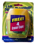 2 Hole Pencil Sharpner with 4 Eraser Caps - $41.15 MXN