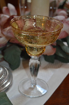* Margarita Glass Hand Made Hand Blown Bubble Glass Golden Amber Clear Stemmed - £10.64 GBP